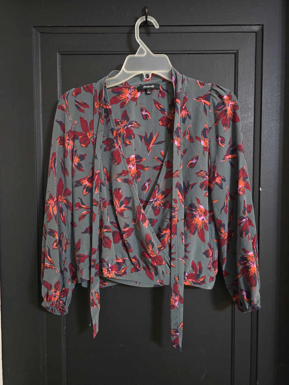 Madewell Gray Floral Wrap Blouse